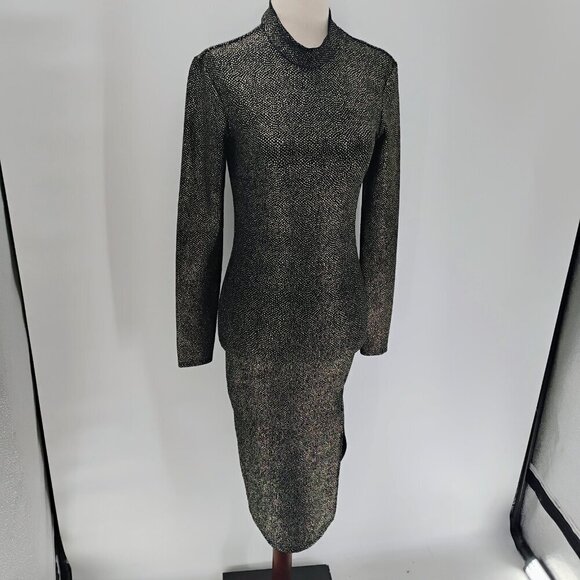 Club L London Gold & Black Dress Size 12 brand metallic bodycon textured sequin - Picture 4 of 14